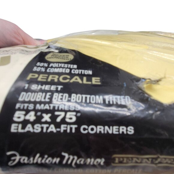 Vtg Penn-Prest Fashion Manor Percale Double Bed Fitted Sheet Butter Yellow - Picture 3 of 14